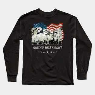 Mount Rushmore Distressed Vintage Patriots Flag Tee Long Sleeve T-Shirt